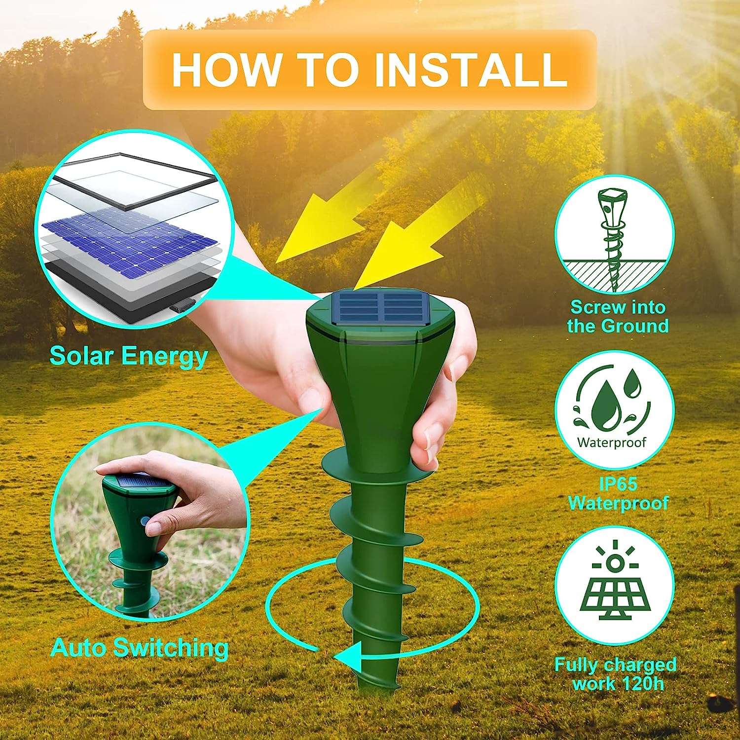 Vegaive Mole Repellent for Lawns, 8 Pack Mole Traps Solar Powered Outdoor Pet Safe, IP65 Waterproof Lawn Garden Mole Killer 5