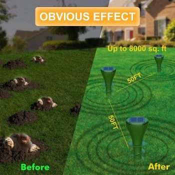 Vegaive Mole Repellent for Lawns, 8 Pack Mole Traps Solar Powered Outdoor Pet Safe, IP65 Waterproof Lawn Garden Mole Killer 6