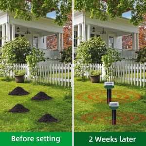 LED Mole Repellent Solar Powered Waterproof Mole Chipmunk Repellent Outdoor Ultrasonic Gopher Vole Deterrent 5