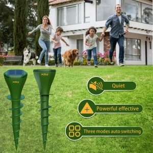 Meokui Mole Repellent Solar Powered Noiseless Deterrent Vibrating Stake, Outdoor Waterproof Mouse Repeller, Armadillo Insect Repellent, Gopher Stake 3