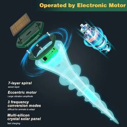 6 Pack Solar Powered Mole Repellent for Lawns, IP65 Waterproof Mole Trap Gopher Repellent, Noiseless Design Vibration Stakes, Repel Outdoor Groundhogs 2