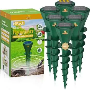 6 Pack Solar Powered Mole Repellent for Lawns, IP65 Waterproof Mole Trap Gopher Repellent, Noiseless Design Vibration Stakes, Repel Outdoor Groundhogs