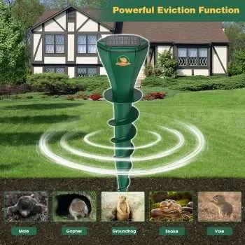 6 Pack Solar Powered Mole Repellent for Lawns, IP65 Waterproof Mole Trap Gopher Repellent, Noiseless Design Vibration Stakes, Repel Outdoor Groundhogs 5