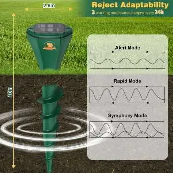 6 Pack Solar Powered Mole Repellent for Lawns, IP65 Waterproof Mole Trap Gopher Repellent, Noiseless Design Vibration Stakes, Repel Outdoor Groundhogs 6