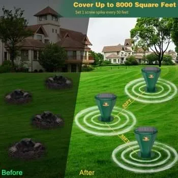 6 Pack Solar Powered Mole Repellent for Lawns, IP65 Waterproof Mole Trap Gopher Repellent, Noiseless Design Vibration Stakes, Repel Outdoor Groundhogs 7