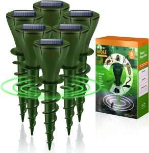 6PK Mole Repellent Screw Solar Powered Outdoor Groundhog Deterrent Vibration Stakes Quiet Get Rid of Snake for Yard Lawns - No Noise Poison Kill Traps (6)… - 1
