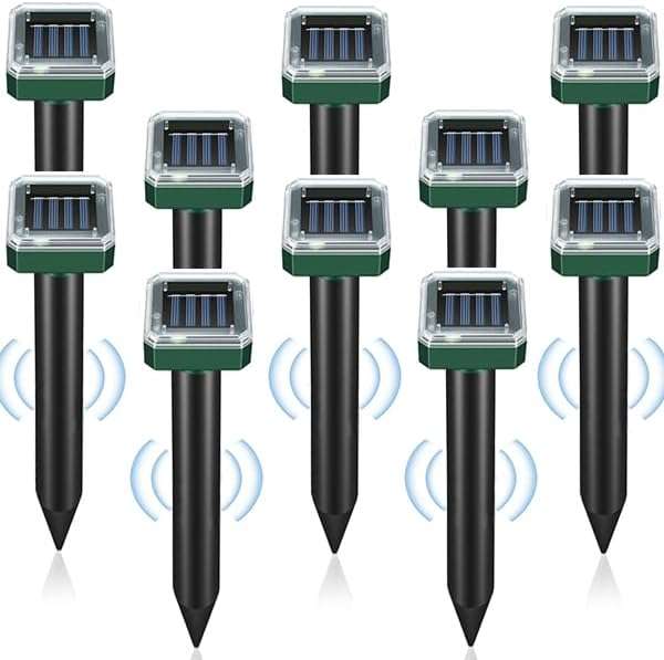 Mole Repellent Snake Repellent Solar Powered 10 Pack,Vole Chipmunk Groundhog Outdoor Repeller, Snake Gopher Vole Repellent for Garden and Yard, Waterproof Sonic Mole Deterrent Spikes - 1