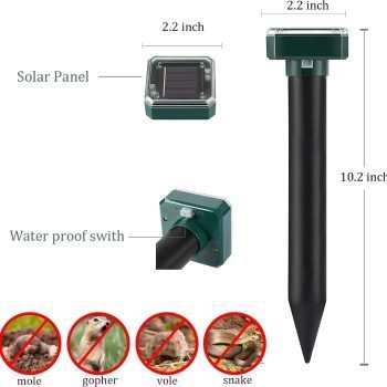 Mole Repellent Snake Repellent Solar Powered 10 Pack,Vole Chipmunk Groundhog Outdoor Repeller, Snake Gopher Vole Repellent for Garden and Yard, Waterproof Sonic Mole Deterrent Spikes - 2