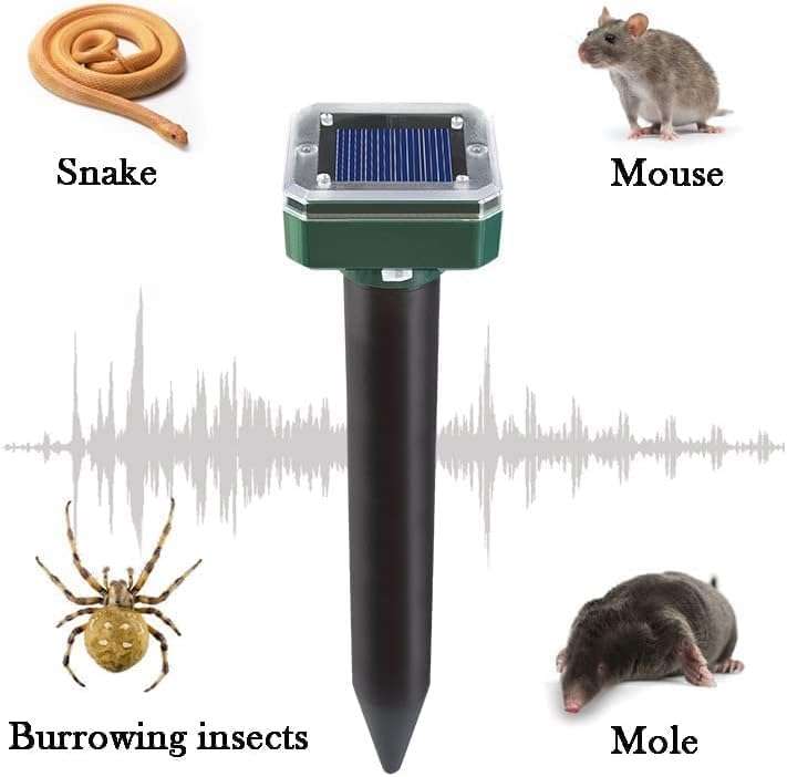 Mole Repellent Snake Repellent Solar Powered 10 Pack,Vole Chipmunk Groundhog Outdoor Repeller, Snake Gopher Vole Repellent for Garden and Yard, Waterproof Sonic Mole Deterrent Spikes - 4