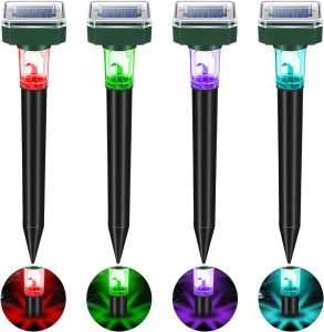 4 Pack Mole Repellent with Lamp Solar Powered Solar Ultrasonic Mole Repeller Groundhog Repeller Outdoor Waterproof Keep Moles Out of Yard Lawn - 1