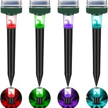 4 Pack Mole Repellent with Lamp Solar Powered Solar Ultrasonic Mole Repeller Groundhog Repeller Outdoor Waterproof Keep Moles Out of Yard Lawn - 1