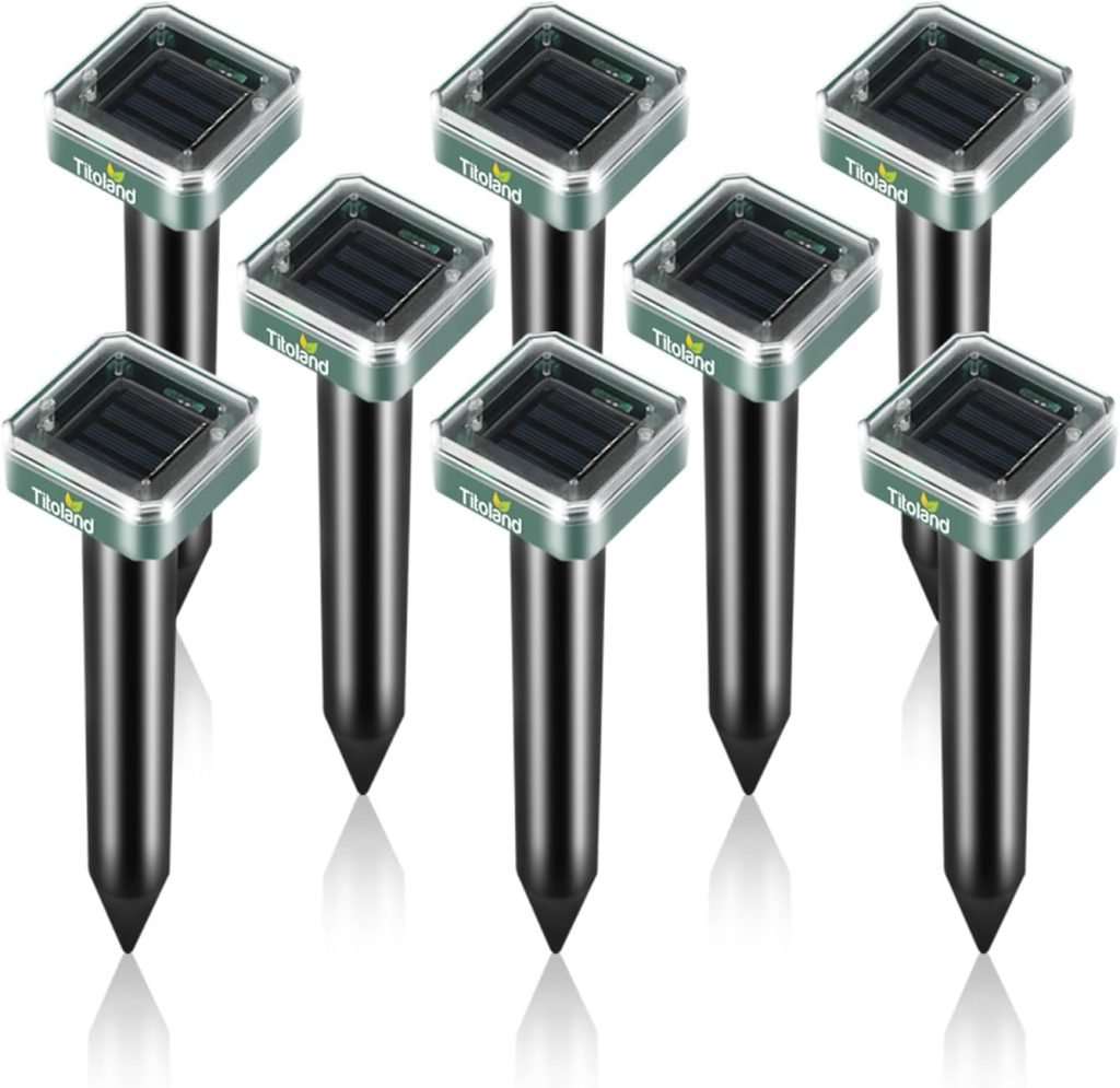 Mole Repellent Solar Powered for Lawns, 8 Pack Gopher Repellent Ultrasonic Solar Powered for Outdoor & Solar Mole Groundhog Vole Rodent Repellent for Yard - 1