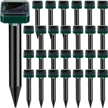 28 Pieces Solar Mole Repellent Ultrasonic Outdoor Gopher Deterrent Spikes for Garden Yard Lawn Waterproof Solar Powered Repeller for Groundhogs, Voles, Snakes and Other Burrowing Animals - 1