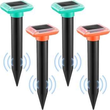 4 Pack Mole Repellent for Lawns, Solar Powered Gopher Repeller Mole Stake Deterrent Vole Chaser IP66 Waterproof, Sonic and Vibration to Expel Mole Snake Chipmunk Groundhogs - 1