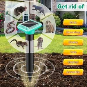 4 Pack Mole Repellent for Lawns, Solar Powered Gopher Repeller Mole Stake Deterrent Vole Chaser IP66 Waterproof, Sonic and Vibration to Expel Mole Snake Chipmunk Groundhogs - 5