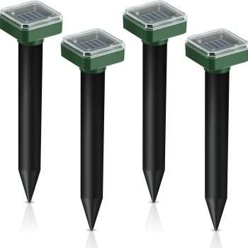 4 Pack Mole Repellent Solar Powered Vole Repellent Outdoor Gopher Repellent Ultrasonic for Lawn Garden,Waterproof Sonic Mole Spikes Mole Remover - 1