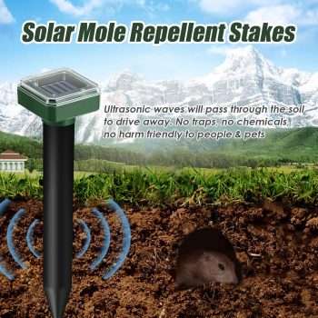4 Pack Mole Repellent Solar Powered Vole Repellent Outdoor Gopher Repellent Ultrasonic for Lawn Garden,Waterproof Sonic Mole Spikes Mole Remover - 3