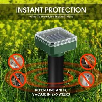 4 Pack Mole Repellent Solar Powered Vole Repellent Outdoor Gopher Repellent Ultrasonic for Lawn Garden,Waterproof Sonic Mole Spikes Mole Remover - 5