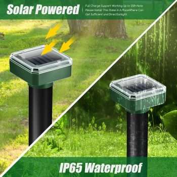 4 Pack Mole Repellent Solar Powered Vole Repellent Outdoor Gopher Repellent Ultrasonic for Lawn Garden,Waterproof Sonic Mole Spikes Mole Remover - 7