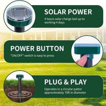 8pk Upgrade Mole Repellent for lawns Gopher Repellent Ultrasonic Solar Powered Snake Repellent Deterrent Mole Repeller Vole Repellent Outdoor Lawns Garden Yard All Pests - 3