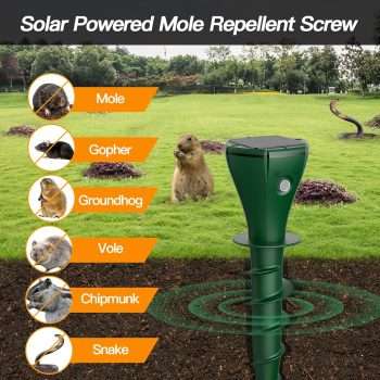 4 Pack Mole Repellent Screw Solar Powered Gopher Deterrent Stake for Outdoor Lawns with Electic Vibration, Repels Snake Vole Groundhog Armadillo from Yard and Garden - 2