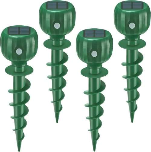 Solar Powered Mole Repellent - 3 Modes, IPX7 Waterproof, Ultrasonic Gopher Vole Repellent for Outdoor Use - Sonic Mole Spikes Deterrent for Moles, Groundhogs, Chipmunks in Lawns, 4 Pack - 1