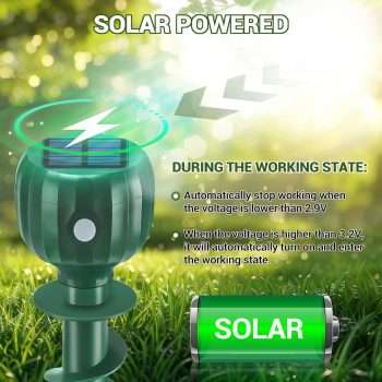 Solar Powered Mole Repellent - 3 Modes, IPX7 Waterproof, Ultrasonic Gopher Vole Repellent for Outdoor Use - Sonic Mole Spikes Deterrent for Moles, Groundhogs, Chipmunks in Lawns, 4 Pack - 5