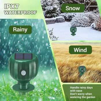 Solar Powered Mole Repellent - 3 Modes, IPX7 Waterproof, Ultrasonic Gopher Vole Repellent for Outdoor Use - Sonic Mole Spikes Deterrent for Moles, Groundhogs, Chipmunks in Lawns, 4 Pack - 7