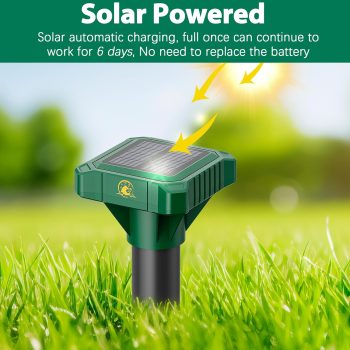 4 Pack Mole Repellent Solar Powered, IP65 Waterproof Gopher Chipmunk Repeller Outdoor, Groundhog Snake Repellent for Yard, Sonic Mole and Vole Deterrent Spikes - 4