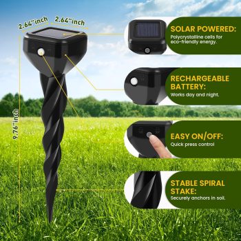 2025 Upgraded Mole & Snake & Skunk & Rabbit Repellent Solar Powered, Ultrasonic Deterrent, IP65 Waterproof, Effective Get Rid of Gopher Raccoon Vole Groundhog Chipmunk for Yard Lawn Garden - 7