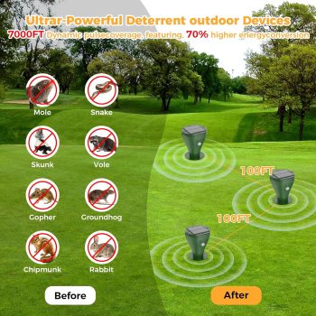 4 Pack Mole Repellent Solar Powered, Snake & Skunk & Vole & Gopher & Armadillo & Rabbit & Groundhog & Chipmunk Repellent for Yard, IP 65 Waterproof Outdoor Ultrasonic Deterrent for Lawns Garden - 2