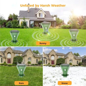 4 Pack Mole Repellent Solar Powered, Snake & Skunk & Vole & Gopher & Armadillo & Rabbit & Groundhog & Chipmunk Repellent for Yard, IP 65 Waterproof Outdoor Ultrasonic Deterrent for Lawns Garden - 6