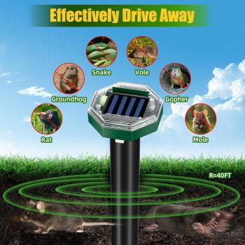 Mole Repellent Solar Powered,8 Pack Gopher Repellent Ultrasonic Mole Stakes Spike Deterrent for Yard,IP65 Waterproof,Solar Rodent Repeller Outdoor,Get Rid of Vole Groundhog Snake - 3