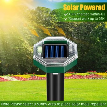 Mole Repellent Solar Powered,8 Pack Gopher Repellent Ultrasonic Mole Stakes Spike Deterrent for Yard,IP65 Waterproof,Solar Rodent Repeller Outdoor,Get Rid of Vole Groundhog Snake - 4