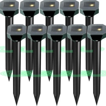 Snake & Mole & Rabbit & Skunk Repellent Solar Powered, Upgraded Ultrasonic Deterrent, IP65 Waterproof, Gopher Groundhog Chipmunk Raccoon and Vole Repellent - 1