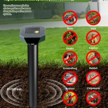 Snake & Mole & Rabbit & Skunk Repellent Solar Powered, Upgraded Ultrasonic Deterrent, IP65 Waterproof, Gopher Groundhog Chipmunk Raccoon and Vole Repellent - 2