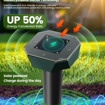 Snake & Mole & Rabbit & Skunk Repellent Solar Powered, Upgraded Ultrasonic Deterrent, IP65 Waterproof, Gopher Groundhog Chipmunk Raccoon and Vole Repellent - 3