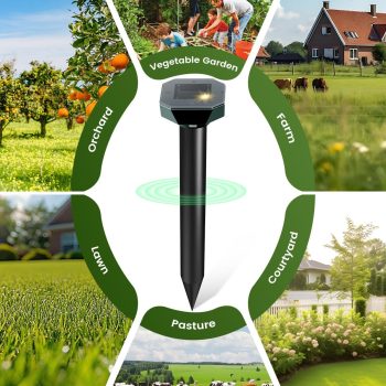 Snake & Mole & Rabbit & Skunk Repellent Solar Powered, Upgraded Ultrasonic Deterrent, IP65 Waterproof, Gopher Groundhog Chipmunk Raccoon and Vole Repellent - 5