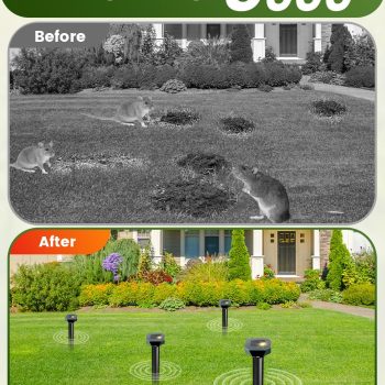 Snake & Mole & Rabbit & Skunk Repellent Solar Powered, Upgraded Ultrasonic Deterrent, IP65 Waterproof, Gopher Groundhog Chipmunk Raccoon and Vole Repellent - 6