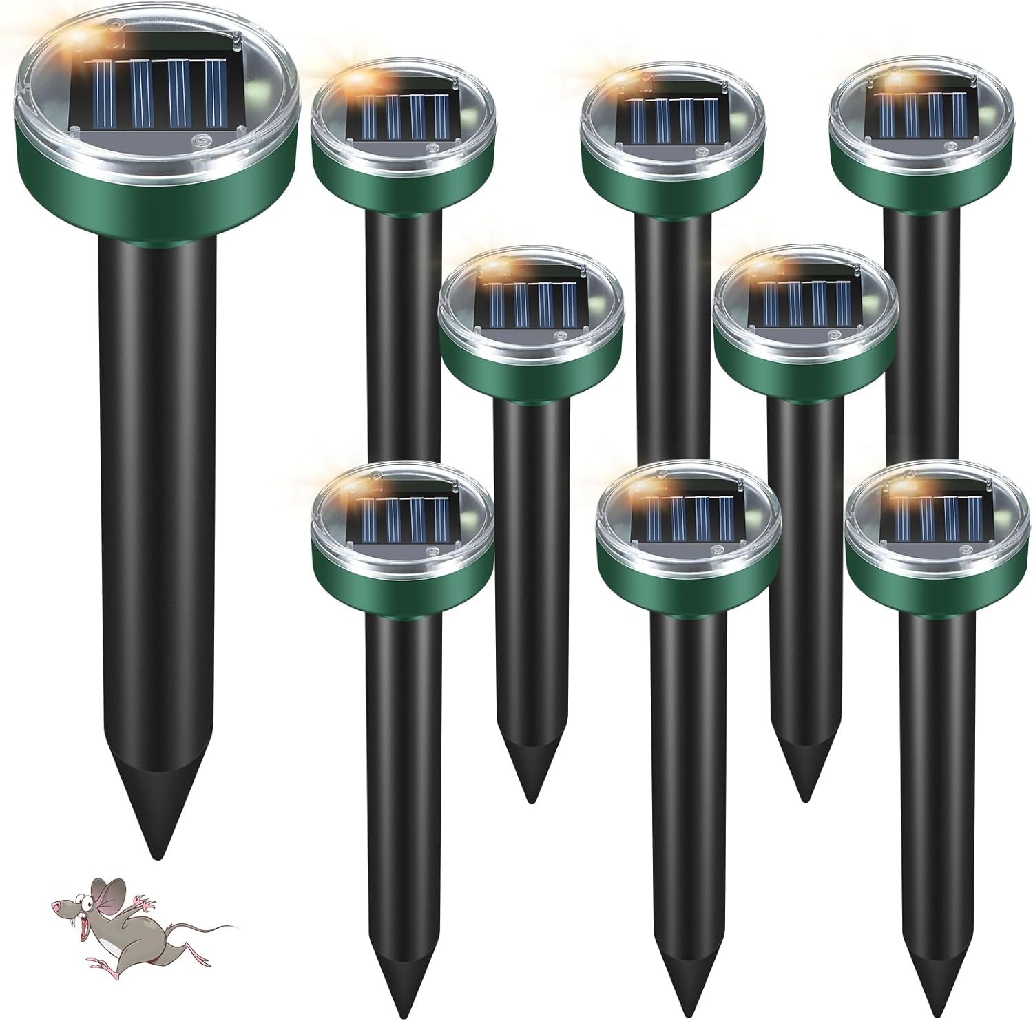 Mole Repellent for Lawns - Gopher Repeller Ultrasonic Solar Powered Vole Repellent Outdoor Waterproof Rat Deterrent Spikes Repellent Snake,Chipmunk,Groundhog,Sonic Mole Stakes for Garden,Yard - 1