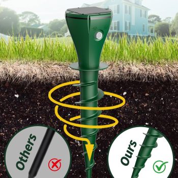 Pexpel Mole Repellent Solar Powered for Lawns, Waterproof Gopher & Groundhog Repellent with Variable Sonic Vibration, Easy Twist Stakes for Yard & Garden, Get Rid of Voles Snakes (8, Green) - 5