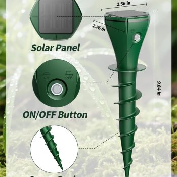 Pexpel Mole Repellent Solar Powered for Lawns, Waterproof Gopher & Groundhog Repellent with Variable Sonic Vibration, Easy Twist Stakes for Yard & Garden, Get Rid of Voles Snakes (8, Green) - 8