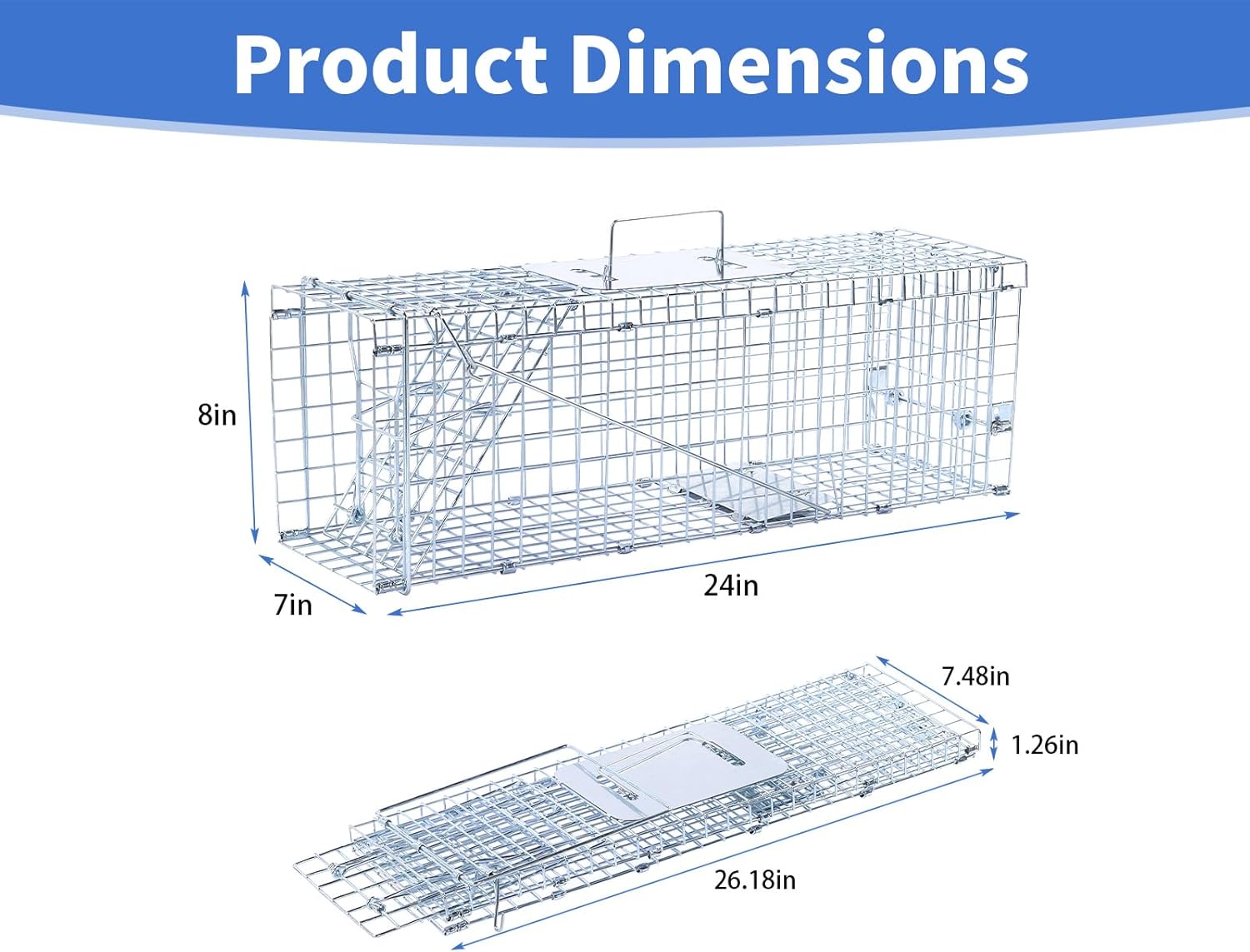 24 Humane Animal Trap Live Animal Trap Cage for Squirrels Small Stray Cats Rabbits Groundhogs Moles Gophers and Chipmunks up to 5.5 lbs Galvanized Rustproof Live Animal Cage Trap - 2