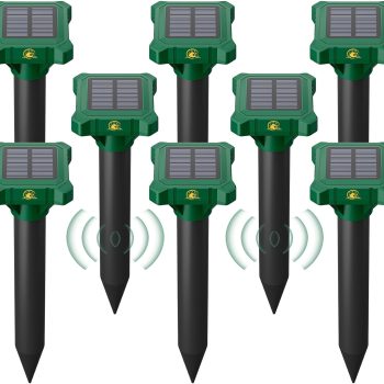 8 Pack Mole Repellent Solar Powered, IP65 Waterproof Gopher Chipmunk Repeller Outdoor, Groundhog Snake Repellent for Yard, Sonic Mole and Vole Deterrent Spikes, Effective Lawn - 1