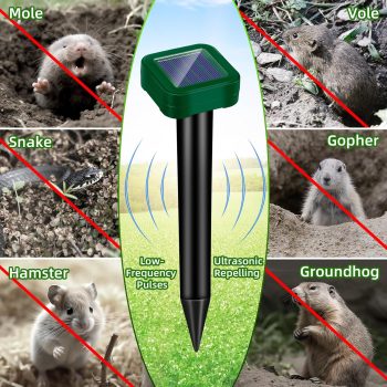 8 Packs Mole Repellent Solar Powered, Chipmunk Vole Deterrent Sonic Spikes, IP65 Waterproof, Ultrasonic Gopher Snake Deterrent Outdoor, Effective Keep Mole Out of Yard Lawn - 5