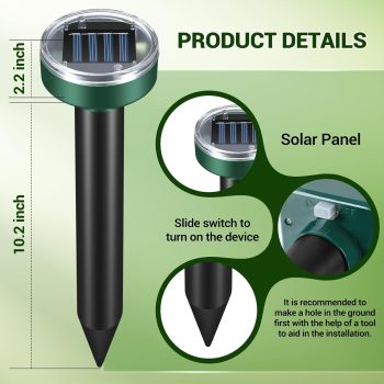 Mole Repellent for Lawns - Gopher Repellent Ultrasonic Solar Powered - Vole Repellent Outdoor Waterproof Mole Deterrent Spikes Repellent Snake,Chipmunk,Groundhog,Sonic Mole Stakes for Garden,Yard - 4
