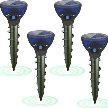 2026 Upgraded Solar Mole & Gopher Repellent 4 Pack, IP65 Waterproof Ultrasonic Vibration Stakes, Snake Skunk Vole Groundhog Deterrent to Protect Yard, Lawn & Garden - 1