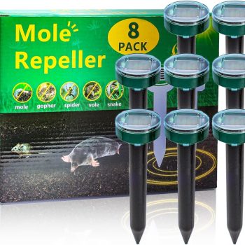 8PK new Mole Repellent for lawns Gopher Repellent Ultrasonic Solar Powered Snake Repellent Deterrent Mole Repeller Vole Repellent Outdoor Lawns Garden Yard All Pests Sonic Spikes Stakes - 1
