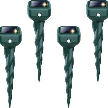 Mole Repellent Solar Powered, 4 Pack Snake & Skunk Repellent for Yard, IP 65 Waterproof Ultrasonic Deterrent Stakes, Get Rid of Rabbit, Gopher, Vole, Chipmunk, Deer, Groundhog for Lawns Garden - 1