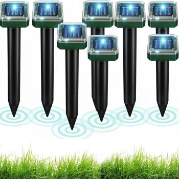 Mole Repellent for Lawns 8 Pack, Solar Powered Mole Repeller Ultrasonic Gopher Repellent, Outdoor Waterproof Vole Vibration Stakes,Sonic Gopher Deterrent Yard for Rodent - 1